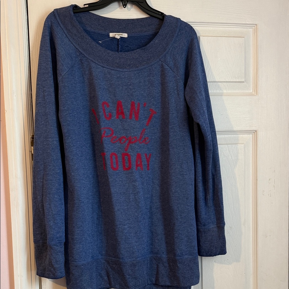 Maurices Blue Crew Neck Sweater with Red Text